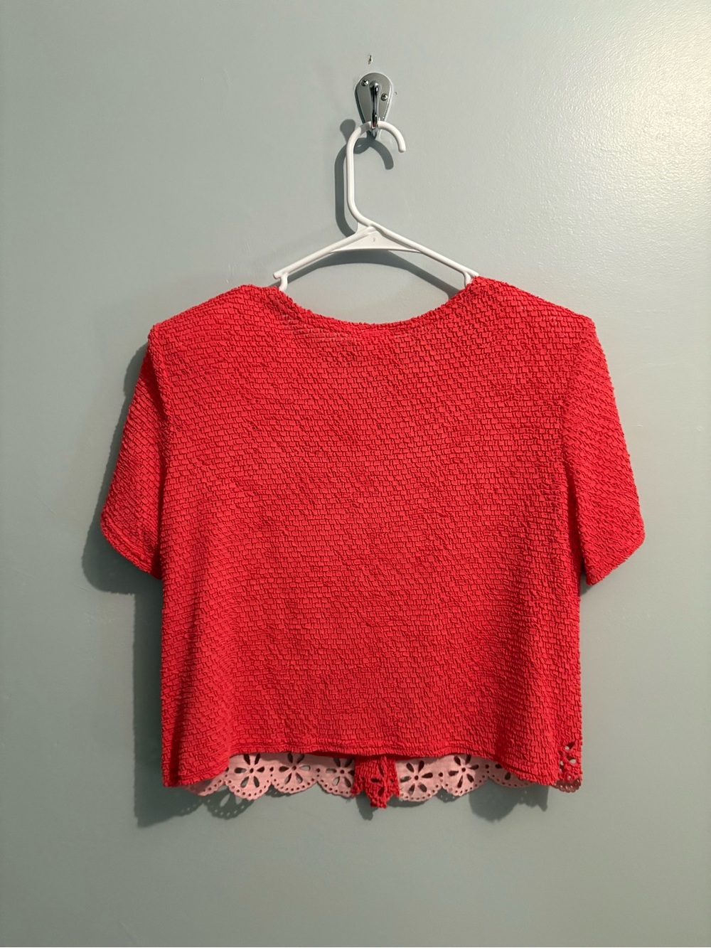 Vintage California Concepts Button-Front Short Sleeve Top Coral Cut Out Retro - Picture 9 of 15